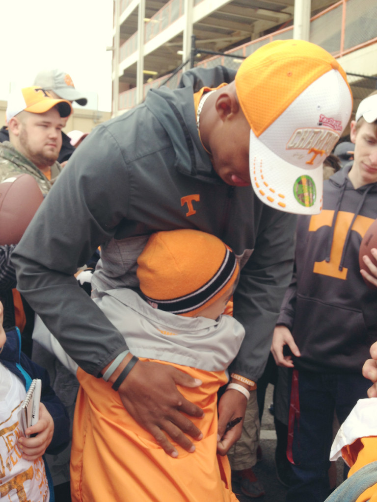 Hugging Josh Dobbs