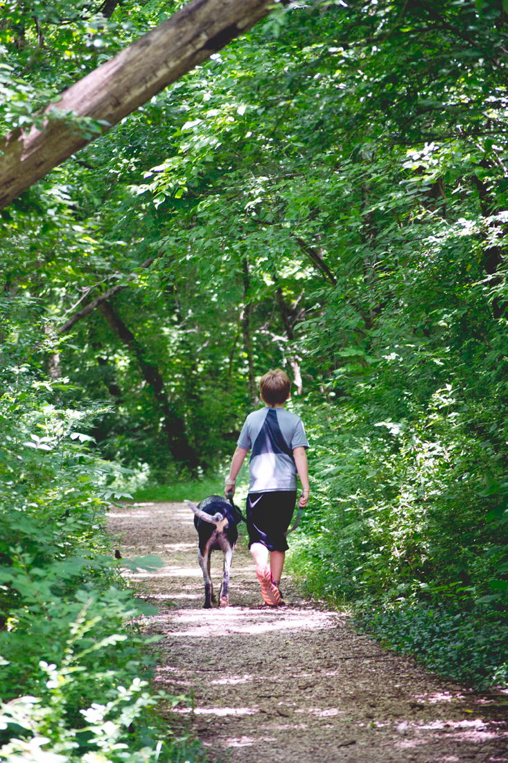 taking his dog for a walk