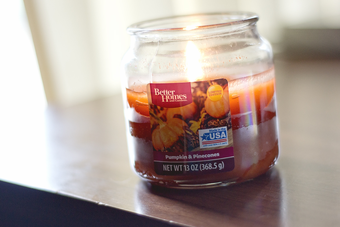 Pumpkin and pinecone candle