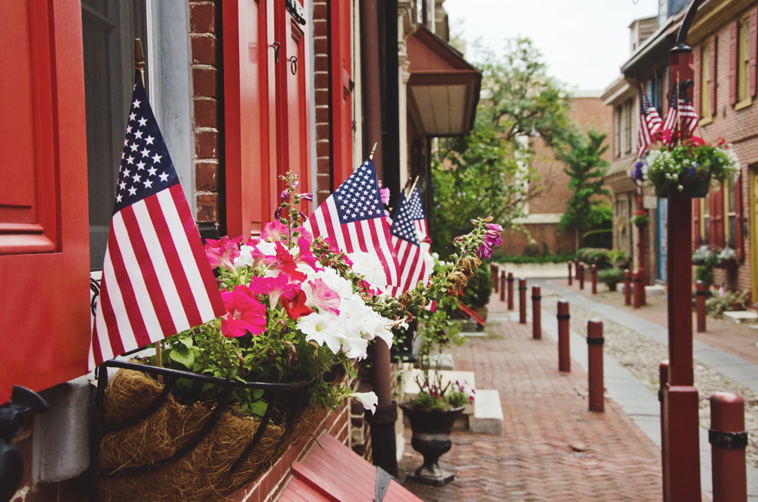 American flags on Elfreth